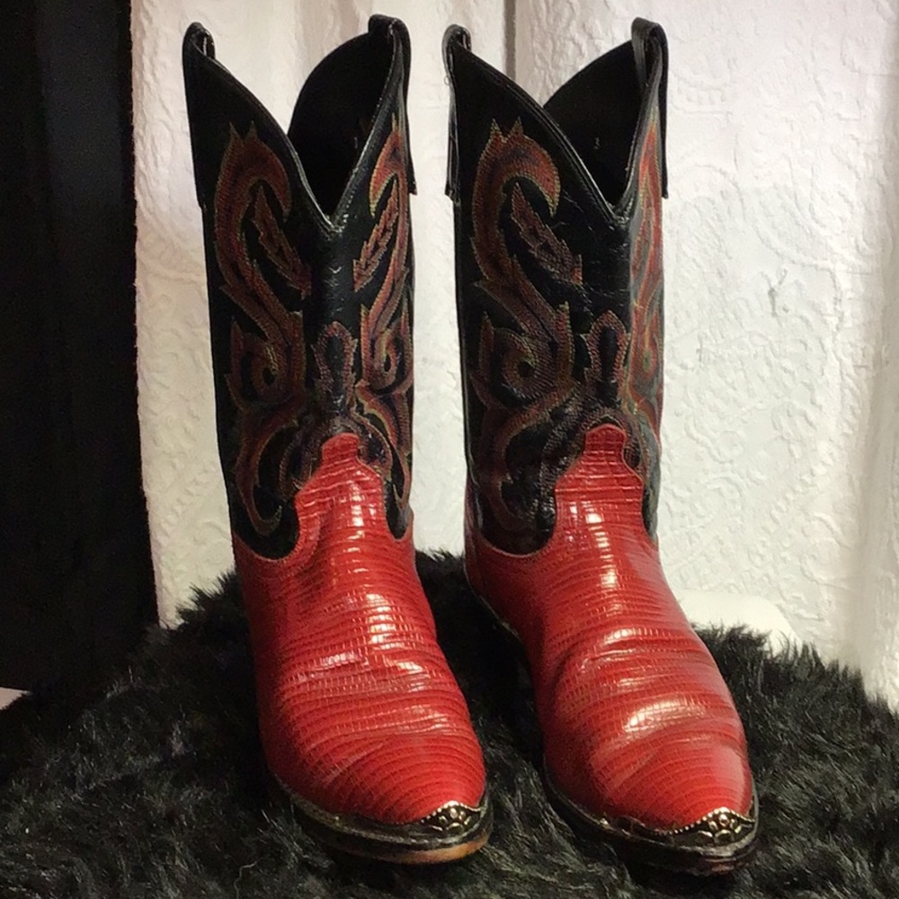 Vintage Black and Red Leather Cowboy Boots